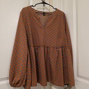 Burnt Orange Patterned Blouse